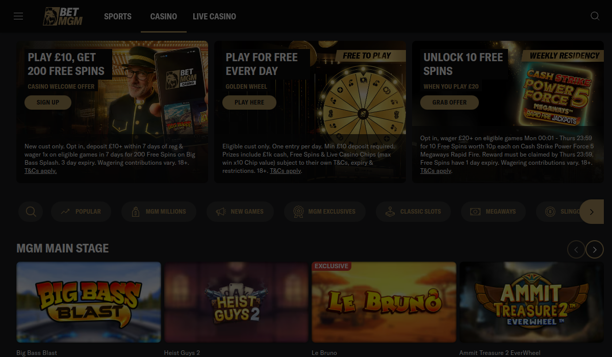 BetMGM Casino homepage screenshot