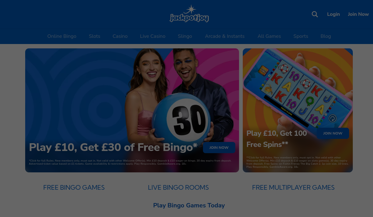 Jackpotjoy homepage screenshot