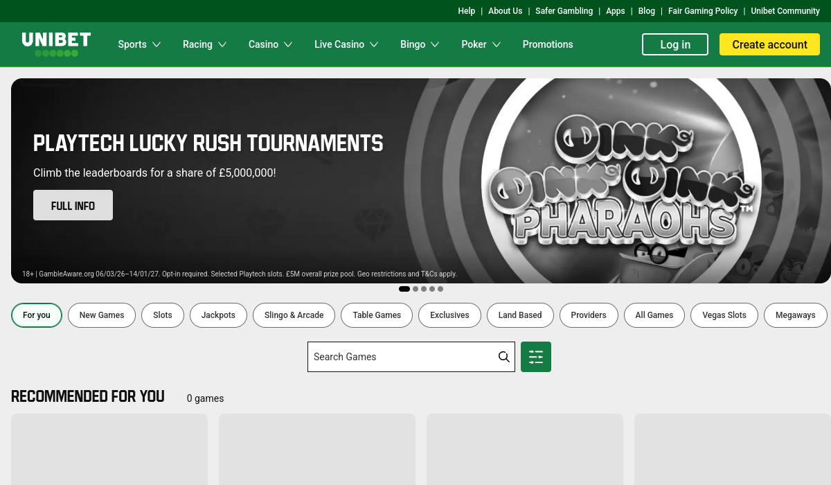 Unibet Casino homepage screenshot